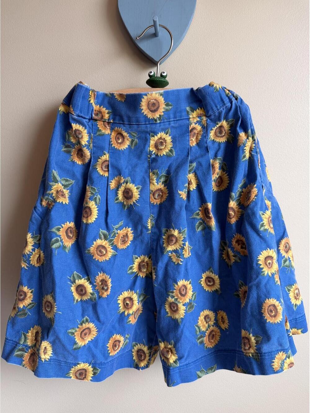 True Vintage Blue Sunflower Print High Rise Shorts Gingham Insert 10